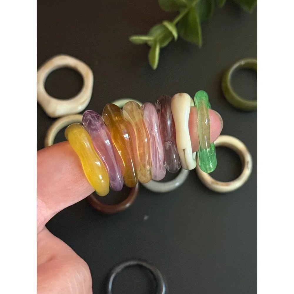 Chunky Resin Acrylic Ring Bundle Y2K Retro Stacking Rings Set Size 7-7.5